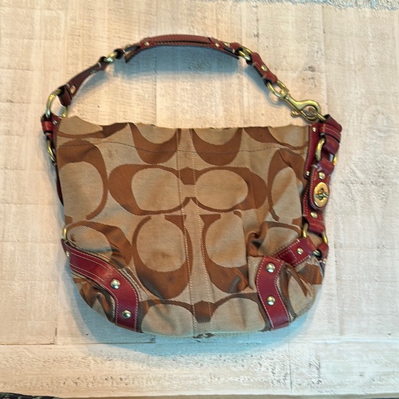 Coach Brown and Red Monogram Shoulder Bag - Picture 2 of 11